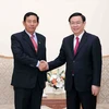 Ủy viên Bộ Chính trị, Phó Thủ tướng Vương Đình Huệ tiếp ông U Than Htay, Chủ tịch Đảng Đoàn kết và Phát triển Liên bang Myanmar (USDP) đang thăm và làm việc tại Việt Nam. (Ảnh: Văn Điệp/TTXVN)