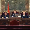 Hội đồng thẩm phán tại phiên điều trần sơ bộ trước khi xét xử công khai 18 thủ lĩnh ly khai xứ Catalonia ở Tòa án tối cao Madrid, Tây Ban Nha ngày 18/12/2018. (Nguồn: AFP/TTXVN)