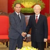 Tổng Bí thư, Chủ tịch nước Nguyễn Phú Trọng tiếp Bộ trưởng Bộ An ninh Lào Vilay Lakhamphong. (Ảnh: Trí Dũng/TTXVN)