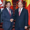 Thủ tướng Nguyễn Xuân Phúc đón, hội kiến với Quốc vương Brunei Darussalam Sultan Haji Hassanal Bolkiah. (Ảnh: Thống Nhất/TTXVN)