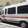 Xe cứu thương đi vào Học viện Không quân-Vũ trụ Mozhaisky. (Nguồn: AP)