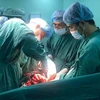 Êkíp bác sỹ đang phẫu thuật cấp cứu cho sản phụ Phạm Thị H. (Ảnh: Lê Xuân/TTXVN)