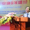 Phó Giám đốc Sở Y tế Hà Nội Hoàng Đức Hạnh phát biểu tại Lễ míttinh kỷ niệm Ngày Dân số thế giới. (Ảnh: Tuyết Mai/TTXVN)