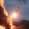 Ảnh do Hãng thông tấn Trung ương Triều Tiên đăng phát: Một vụ phóng thử vũ khí kiểu mới của Triều Tiên ngày 10/8/2019. (Nguồn: THX/TTXVN)