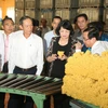 Phó Chủ tịch nước Đặng Thị Ngọc Thịnh và đoàn công tác thăm nhà máy chế biến mủ cao su của Tổng Công ty Cao su Đồng Nai. (Ảnh: Sỹ Tuyên/TTXVN)