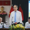 Bí thư Thành ủy Thành phố Hồ Chí Minh Nguyễn Thiện Nhân phát biểu tại buổi họp mặt. (Ảnh: Thanh Vũ/TTXVN) 