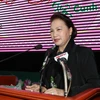 Chủ tịch Quốc hội Nguyễn Thị Kim Ngân phát biểu, chúc Tết Công an tỉnh Đắk Lắk. (Ảnh: Trọng Đức/TTXVN)