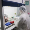 Kỹ thuật viên khoa Sinh học phân tử, Bệnh viện Trung ương Thái Nguyên thực hiện thử nghiệm thiết bị xét nghiệm chẩn đoán SARS CoV-2. Ảnh minh họa. (Ảnh: Hoàng Nguyên/TTXVN)