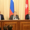 Ngoại trưởng Nga Sergei Lavrov với 2 người đồng cấp Iran Mohammad Javad Zarif và Thổ Nhĩ Kỳ Mevlut Cavusoglu. (Nguồn: tasnimnews)