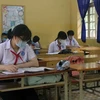 Học sinh trường trung học cơ sở Lương Thế Vinh (thành phố Tuy Hòa) được bố trí chỗ ngồi giãn cách. (Ảnh: Xuân Triệu/TTXVN)
