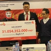 Vị khách đầu tiên trúng Jackpot tại Hà Nội đã nhận giải trị giá hơn 31 tỷ đồng. (Ảnh: Vietlott)