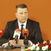 Tân Tổng thống Latvia Raimonds Vejonis trong cuộc họp báo sau khi được Quốc hội bầu chọn. (Nguồn: THX/ TTXVN)