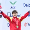 VĐV Hoàng Quý Phước đã xuất sắc đoạt huy chương vàng nội dung 200m tự do nam của môn Bơi tại SEA Games 28. (Nguồn: Quốc Khánh/TTXVN)