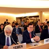 Đại sứ Dương Chí Dũng dẫn đầu đoàn Việt Nam tham dự Khóa họp thứ 42 Hội đồng Nhân quyền Liên hợp quốc tại Geneva. (Ảnh: Tố Uyên - TTXVN/Vietnam+) 
