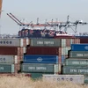 Hàng hóa từ Trung Quốc và các nước châu Á khác chờ bốc dỡ tại Cảng Los Angeles, bang California, Mỹ. (Nguồn: AFP/TTXVN)