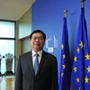 Bộ trưởng Công Thương Vũ Huy Hoàng tại trụ sở Liên minh châu Âu. (Ảnh: Hương Giang/Vietnam+)