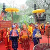 Nghi lễ dâng Cỏ voi của thôn Yên Sào, xã Xuân Giang tại Lễ khai mạc hội Gióng 2015. (Ảnh: Quang Quyết/TTXVN)