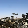 Mảnh vỡ máy bay A321 tại hiện trường ở Hassana, gần thành phố Arish, phía bắc Ai Cập. (Nguồn: THX/TTXVN)