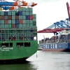 Tàu chở container bỏ neo tại cảng ở Hamburg, thành phố phía bắc nước Đức. (Nguồn: AFP/TTXVN)