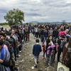 Người di cư tập trung gần khu vực Gevgelija, Macedonia sau khi vượt qua biên giới Hy Lạp-Macedonia. (Nguồn: AFP/TTXVN)