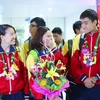 Ba kiếm thủ xuất sắc nhất của đấu kiếm Việt Nam (từ trái qua phải) Trần Thị Len, Nguyễn Thị Lệ Dung và Vũ Thành An - những người đã giành huy chương vàng SEA Games. (Ảnh: Minh Chiến/Vietnam+)