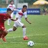 Cầu thủ chạy cánh Huỳnh Sang của PVF (số 4) góp một bàn trong thắng lợi của U16 Việt Nam. (Ảnh: Minh Chiến/Vietnam+)