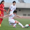 Tuyển nữ Việt Nam (áo đỏ) đã chơi một trận đầy nỗ lực trước Triều Tiên. (Ảnh: AFC)