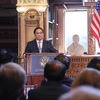 Thủ tướng Phạm Minh Chính phát biểu tại Đại học Georgetown. (Ảnh: Dương Giang/TTXVN)