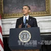 Tổng thống Mỹ phát biểu tại Nhà Trắng sau khi thỏa thuận về việc tạm ngừng chương trình hạt nhân Iran đã đạt được tại Geneva, Thụy Sĩ ngày 23/11. (Nguồn: AFP/TTXVN)