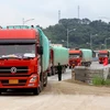 Phương tiện vận chuyển hàng hóa xuất nhập khẩu qua cửa khẩu quốc tế đường bộ số II - Kim Thành tại Lào Cai. (Ảnh: Doãn Tấn/TTXVN)
