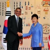 Tổng thống Barack Obama (trái) và Tổng thống Hàn Quốc Park Geun-hye (phải). (Nguồn: AFP/TTXVN)