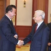 Tổng Bí thư Nguyễn Phú Trọng tiếp Đại sứ CHDCND Triều Tiên Kim Chang In đến chào từ biệt nhân dịp kết thúc nhiệm kỳ công tác tại Việt Nam. (Ảnh: Thống Nhất/TTXVN)