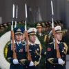 Binh sỹ Quân Giải phóng Nhân dân Trung Quốc duyệt binh tại lễ tưởng niệm vụ thảm sát Nam Kinh. (Nguồn: AFP/TTXVN)