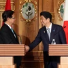 Thủ tướng Nguyễn Tấn Dũng và Thủ tướng Nhật Bản Shinzo Abe họp báo chung sau khi kết thúc hội đàm và ký kết các văn kiện hợp tác. (Ảnh: Đức Tám/TTXVN)