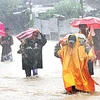 Người dân đi trong cơn mưa do bão Egay gây ra. (Nguồn: mb.com.ph)