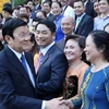 Chủ tịch nước Trương Tấn Sang với đại biểu doanh nhân, doanh nghiệp tiêu biểu. (Ảnh: Nguyễn Khang/TTXVN)