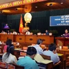 Chủ tịch HĐND Thành phố Hồ Chí Minh Nguyễn Thị Quyết Tâm phát biểu bế mạc kỳ họp. (Ảnh: Thanh Vũ/TTXVN)