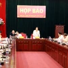 Trưởng Ban Tuyên giáo tỉnh Sơn La Mai Thu Hương phát biểu tại buổi họp báo về Đề án xây dựng Tượng đài Bác Hồ với đồng bào Tây Bắc. (Ảnh: TTXVN)