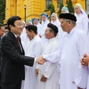 Chủ tịch nước Trương Tấn Sang gặp mặt thân mật Đoàn đại biểu chức sắc lãnh đạo các Hội Thánh Cao Đài Việt Nam. (Ảnh: Nguyễn Khang/TTXVN)