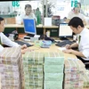 Chuẩn bị tiền mặt cho khách hàng vay vốn tại Vietcombank chi nhánh Hà Nội. (Ảnh: Trần Việt/TTXVN)