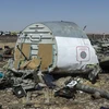 Mảnh vỡ máy bay Nga A321 tại hiện trường vụ rơi ở Wadi al-Zolomat, bán đảo Sinai, Ai Cập ngày 1/11. (Nguồn: AFP/TTXVN)
