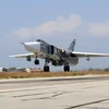 Máy bay chiến đấu Sukhoi Su-24 của Nga cất cánh từ căn cứ không quân Hmeimim ở tỉnh Latakia, Syria ngày 3/10. (Nguồn: AFP/TTXVN)