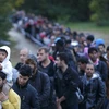 Người di cư vượt qua cửa khẩu biên giới tại Zakany, Hungary ngày 16/10. (Nguồn: Reuters/TTXVN)