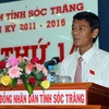 Ông Lâm Văn Mẫn, tân Chủ tịch HĐND tỉnh Sóc Trăng phát biểu. (Ảnh:Trung Hiếu/TTXVN)