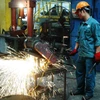 Kiểm tra chất lượng thép ra lò tại nhà máy cán thép của Công ty Cổ phần Gang thép Thái Nguyên. (Ảnh: Hoàng Nguyên/TTXVN)