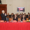 Tổng Bí thư Nguyễn Phú Trọng và các vị lãnh đạo, nguyên lãnh đạo Đảng, Nhà nước tại buổi gặp mặt. (Ảnh: Trí Dũng/TTXVN)