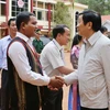 Chủ tịch nước Trương Tấn Sang với cán bộ, nhân dân xã biên giới Lộc An, huyện Lộc Ninh. (Ảnh: Nguyễn Khang/TTXVN)