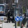 Cảnh sát Bỉ làm nhiệm vụ trong cuộc bố ráp ở Schaerbeek, Brussels, nơi nghi phạm Reda Kriket bị bắt giữ, ngày 25/3. (Nguồn: AFP/TTXVN)