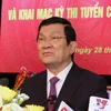Chủ tịch nước Trương Tấn Sang dự Lễ Công bố Quyết định thành lập Học viện Tòa án ngày 28/3. (Ảnh: Nguyễn Khang/TTXVN) 