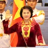 Tân Chủ tịch Quốc hội, Chủ tịch Hội đồng Bầu cử quốc gia Nguyễn Thị Kim Ngân phát biểu sau Lễ tuyên thệ nhậm chức. (Ảnh: Thống Nhất/TTXVN)